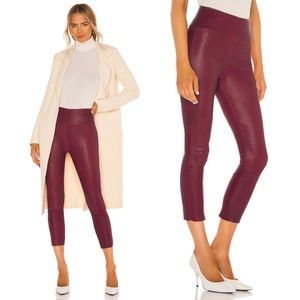 SPRWMN Leather High Waist 3/4 Capri Leggings in Burgundy Red
